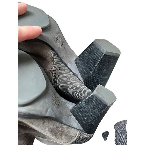 Eileen Fisher 9 Gray Suede Ankle Boot Wood Heel Patent Ankle - Picture 9 of 12